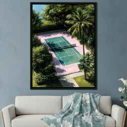 Palm Court Tennis Retreat Scene - NicheCanvas