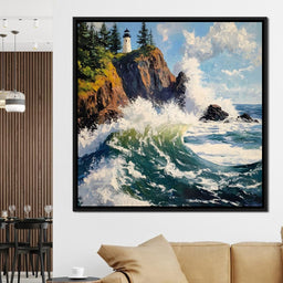 Coastal Lighthouse Wavescape - NicheCanvas