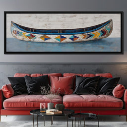 Colorful Coastal Canoe Drift - NicheCanvas