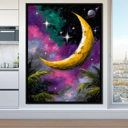 Golden Crescent Cosmic Nightscape - NicheCanvas