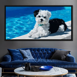 Puppy Relaxation by the Pool - NicheCanvas