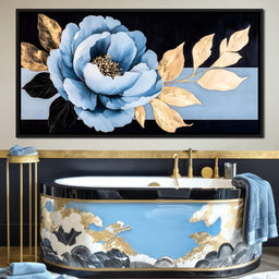 Golden Petals Blue Elegance - NicheCanvas
