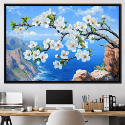 Blossoms Over Ocean Horizon - NicheCanvas