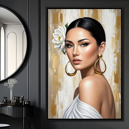 Golden Lotus Beauty Portrait Canvas Print