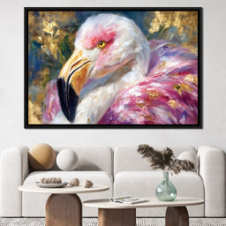 Golden Pink Flamingo Portrait - NicheCanvas