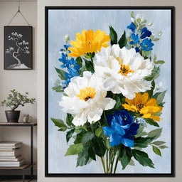 Golden White Blue Garden Posey - NicheCanvas