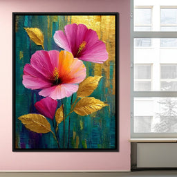 Teal Garden Golden Petals Flourish - NicheCanvas