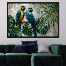 Tropical Parrot Pair Portrait - NicheCanvas