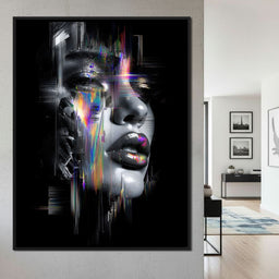 Neon Spectrum Glitch Portrait - NicheCanvas