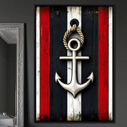 Nautical Anchor on Stripes - NicheCanvas
