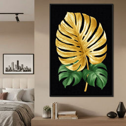 Golden Monstera Leaf Elegance - NicheCanvas