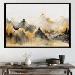 Golden Alpine Mist Watercolor Peaks - NicheCanvas