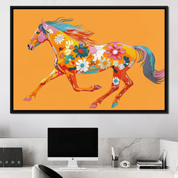 Blooming Horse on Tangerine - NicheCanvas