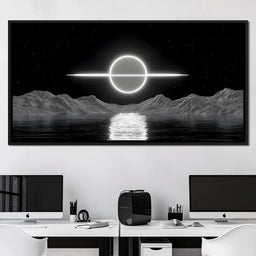 Celestial Orbit Over Silver Sea - NicheCanvas