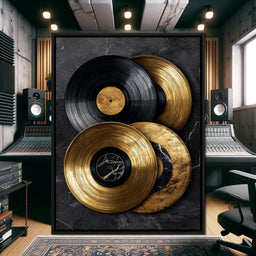 Gold Vinyl Records Noir Marble - NicheCanvas
