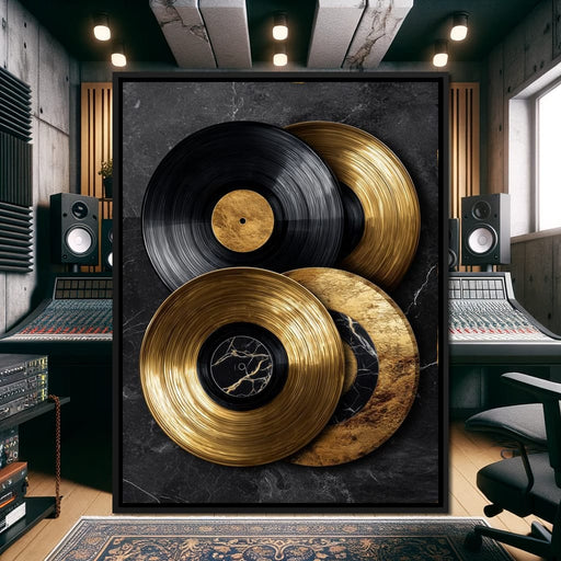 Gold Vinyl Records Noir Marble Canvas Print