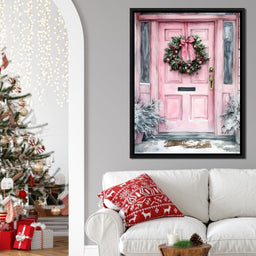 Winter Welcome Pink Door - NicheCanvas