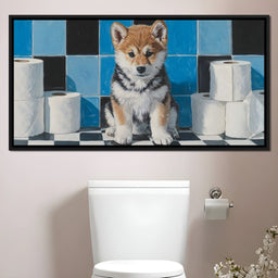Bathroom Puppy Mischief - NicheCanvas