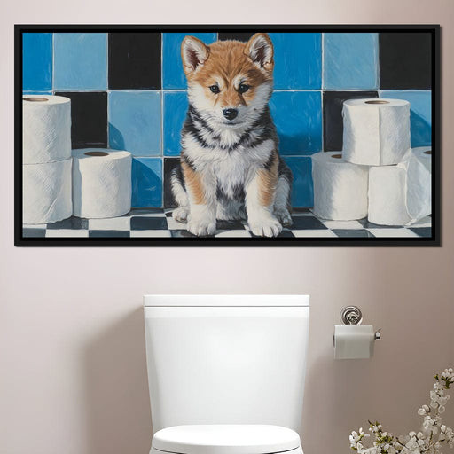 Bathroom Puppy Mischief Canvas Print