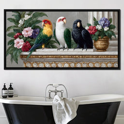 Parrot Trio On Florid Ledge - NicheCanvas
