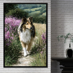 Sheltie Meadow Path Portrait - NicheCanvas