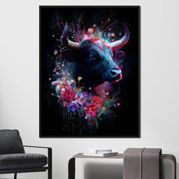 Cosmic Floral Bull Radiance - NicheCanvas