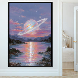 Celestial Saturn Over Waters - NicheCanvas