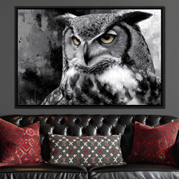 Noir Owl Golden Eyes Portrait - NicheCanvas
