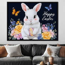 Happy Easter Bunny Watercolor - NicheCanvas