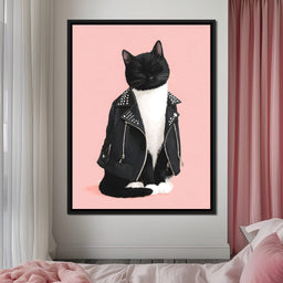 Biker Cat Attitude On Soft Pink - NicheCanvas