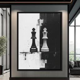 Strategic Chess Duel in Monochrome - NicheCanvas