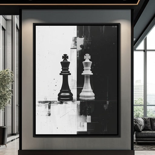 Strategic Chess Duel in Monochrome Canvas Print