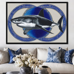 Great White Shark Emblem Blue - NicheCanvas