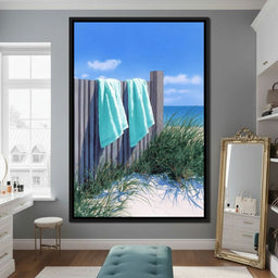 Coastal Towels On Dune Fence - NicheCanvas