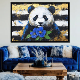 Golden Panda with Indigo Blooms - Alicia Smith - NicheCanvas