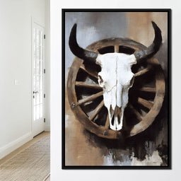 Western Bull Skull Wagon Wheel - NicheCanvas
