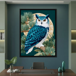 Sapphire Owl Moonlit Pines - NicheCanvas