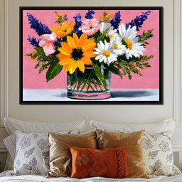 Pink Bouquet Sunflower Daisies - NicheCanvas