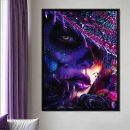 Neon Sugar Skull Rose Beauty - NicheCanvas