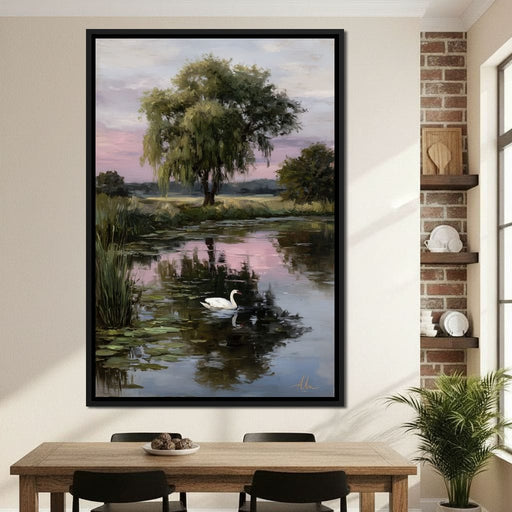 Swan Pond Willow Sunset Sky Canvas Print