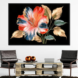 Midnight Flora With Gilded Leaves - NicheCanvas