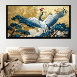 Majestic Crane Over Golden Waters - NicheCanvas