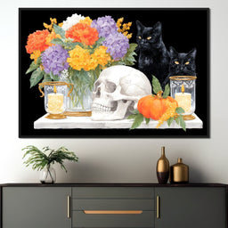 Halloween Bouquet Cats Skull Candle - NicheCanvas