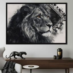 Monochrome Lion Golden Eyes - NicheCanvas