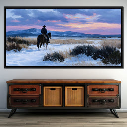 Western Rider at Snowy Dawn - NicheCanvas