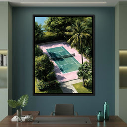 Palm Court Tennis Retreat Scene - NicheCanvas