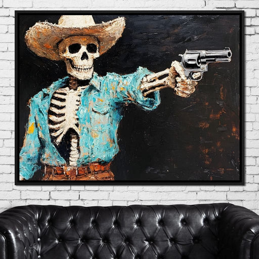Cowboy Skeleton in Denim Canvas Print