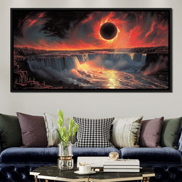 Eclipse Over Cascading Waters - NicheCanvas