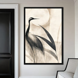 Lone Crane Watching The Pale Disc - NicheCanvas