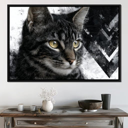 Monochrome Cat Golden Eyes - NicheCanvas